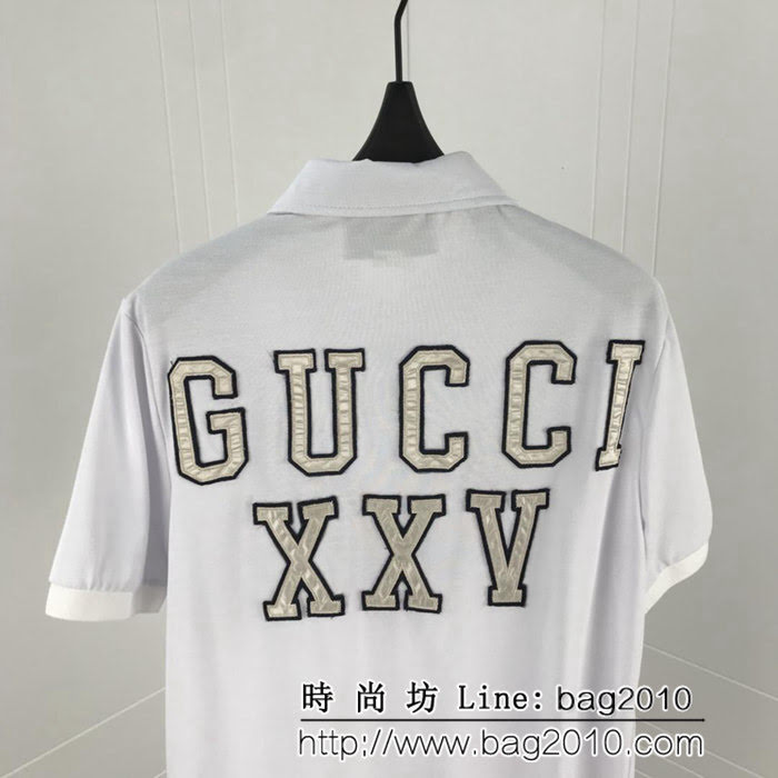GUCCI古馳 19ss早春新款 絲光珠地棉 男款Polo衫 LA XXV 背後刺繡字母 ydi1774
